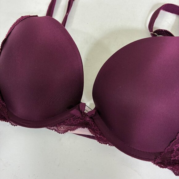 VTG Y2K Victorias Secret Dream Angels Push-Up Bra Burgundy Lace Sz 34B Coquette - Picture 3 of 7